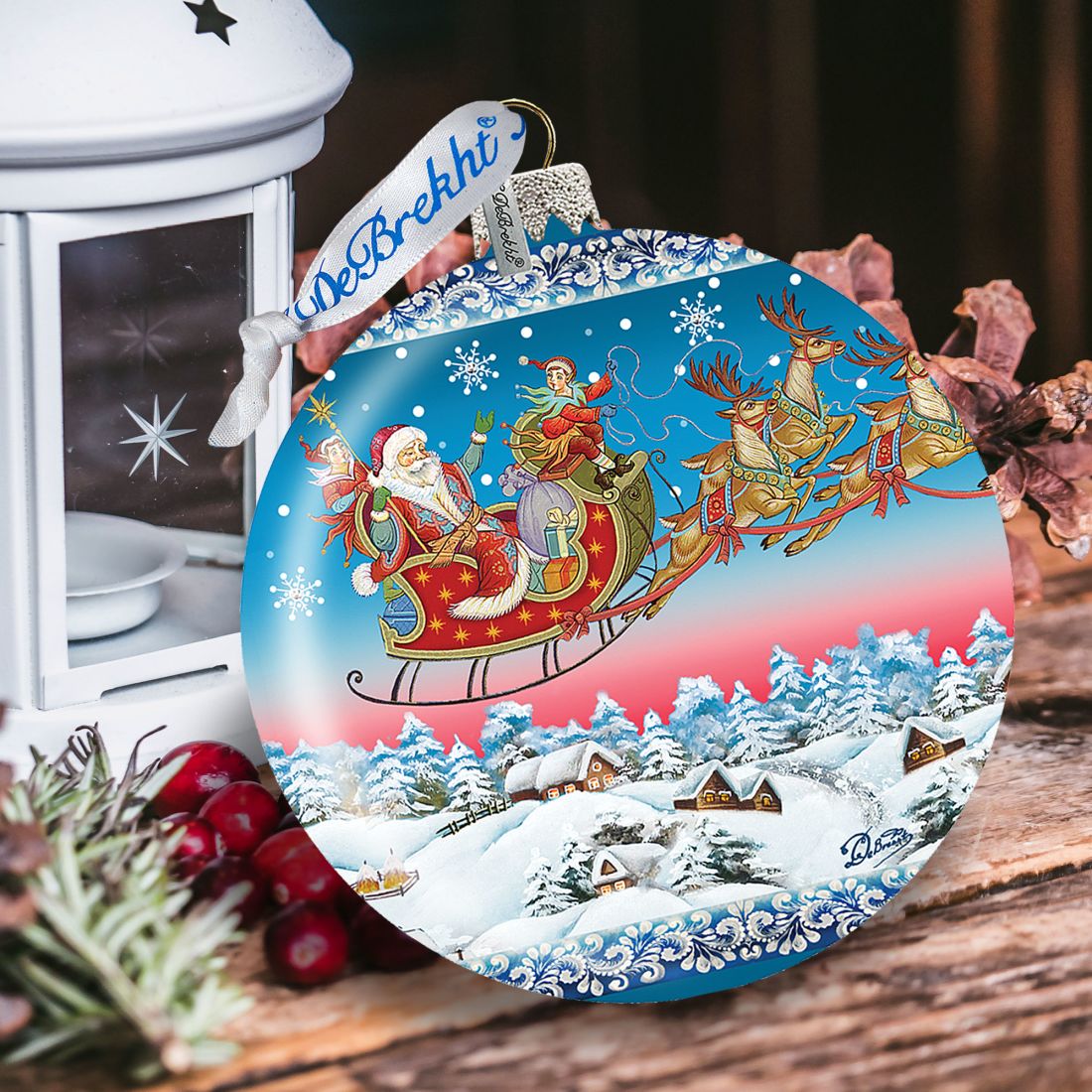 Up-Up Away Ball Glass Ornament Limited Edition by G. DeBrekht - Christmas Santa Snowman Decor - 73842