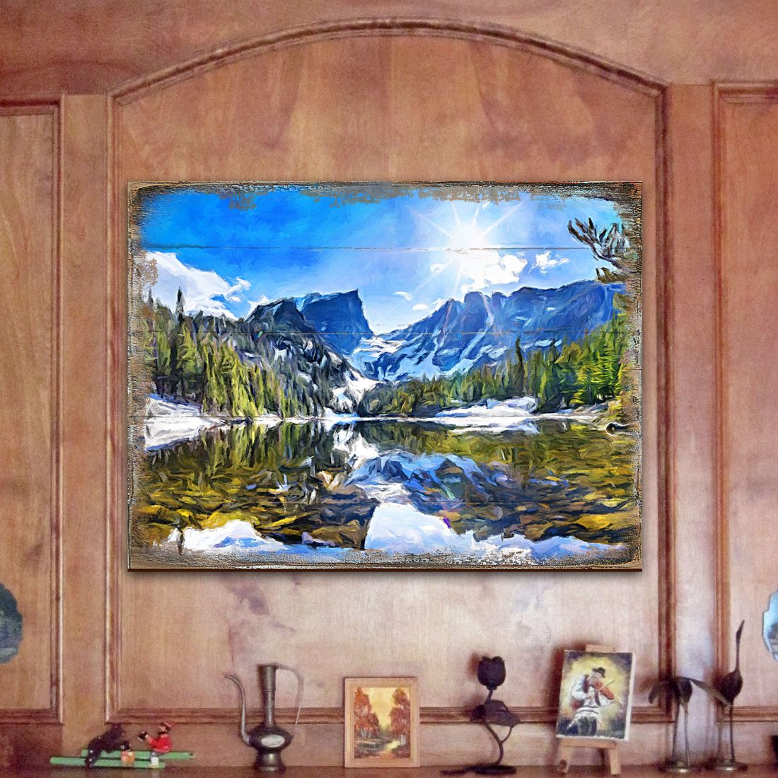 Arte mural de madera con montañas y bosques de Nature Wonders - Decoración de vida silvestre - 95237B