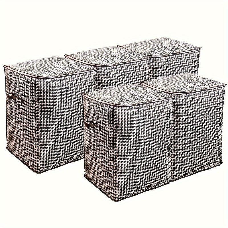 2pcs/5pcs Extra Large Capacity Stylish Houndstooth Storage Boxes - Durable, Space-Saving Closet Organizers with Handles for Easy Clothes, Blanket Storage and Organization at Home and Office