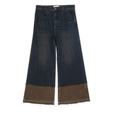 Brown Blue Nano Water Foot Washing Mouth Reverse Stitching Raw Hem Jeans - Lootquake