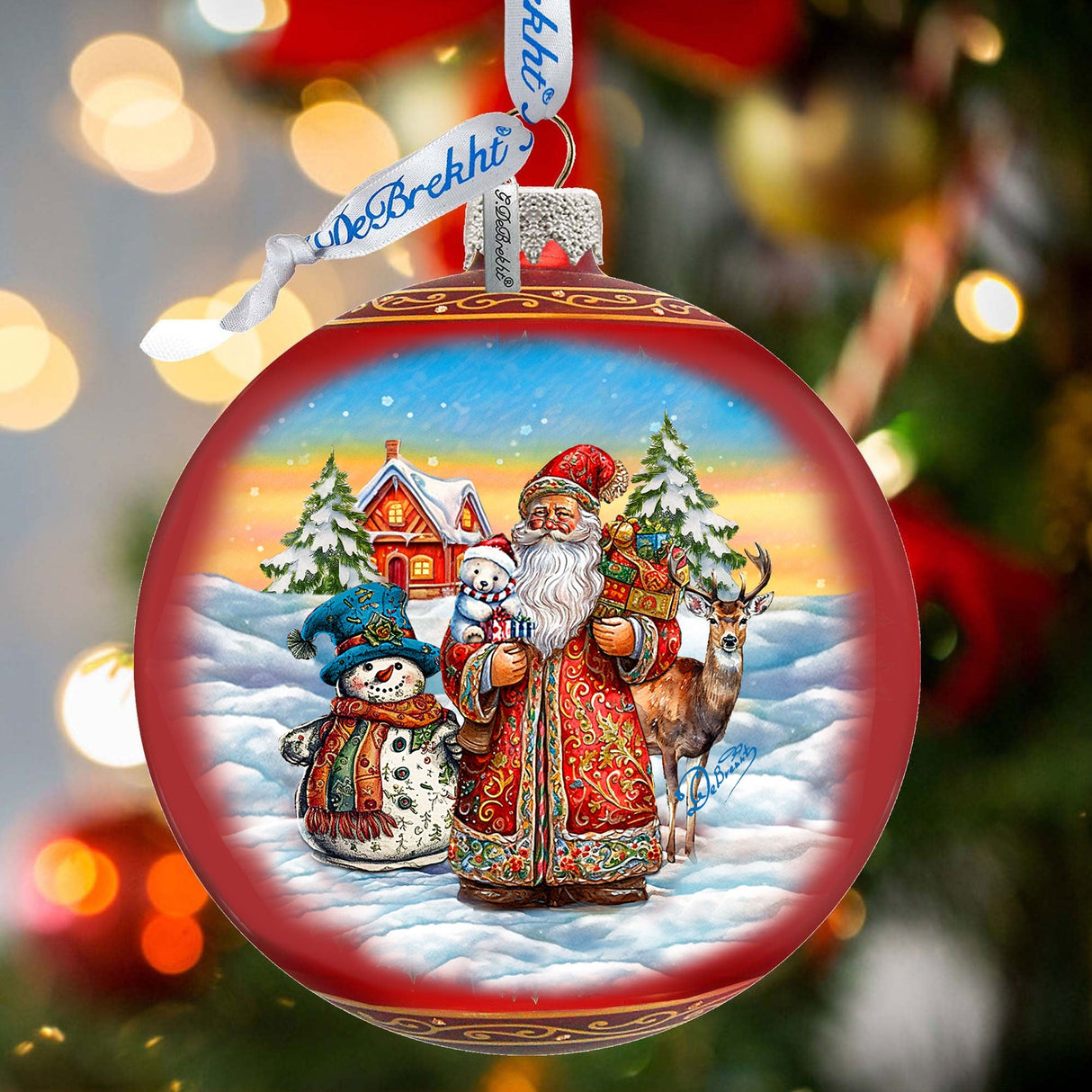 Snowman Splendor Lg Glass Ornament by G.Debrekht - Christmas Santa Snowman Decor - 73944