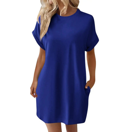 Generic Boho Western Dresses for Women Vintage Dress Womens Casual Dresses Womens Solid Short Sleeve T Shirt Dresses Womens Spring Dresses Plus Size Casual Summer DressesDark BlueMedium - Lootquake