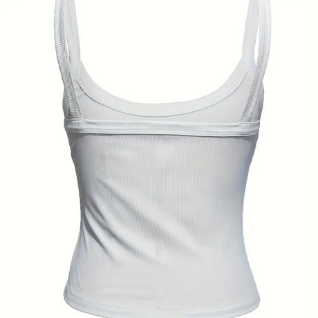 Women's Solid Color Ribbed Knitted Tight Fitting Basic Versatile Camisole Top - Lootquake