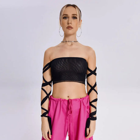 2023 New Style Womens Elastic Cross Arm Solid Color Straps Tank Top Casual Summer Ladies Slim Top - Lootquake