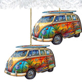 Beach Themed Ornaments - Hippie Van Wooden Ornaments by G.Debrekht Coastal Holiday Decor - 8688203
