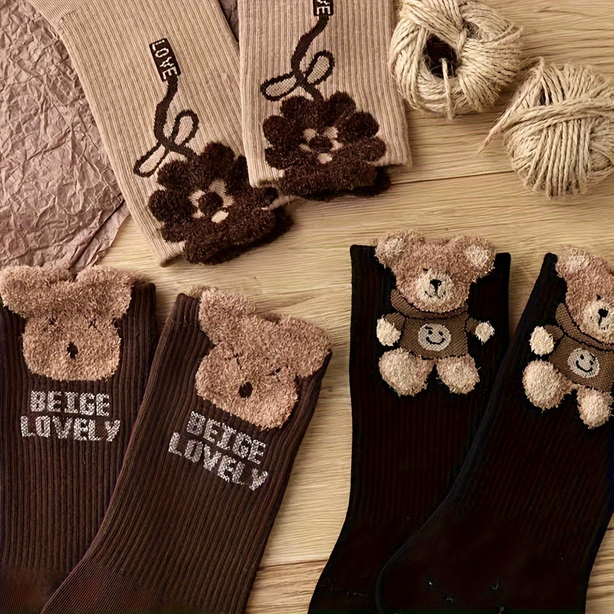 3 paires de chaussettes mignonnes en forme d'ours pour l'automne et l'hiver