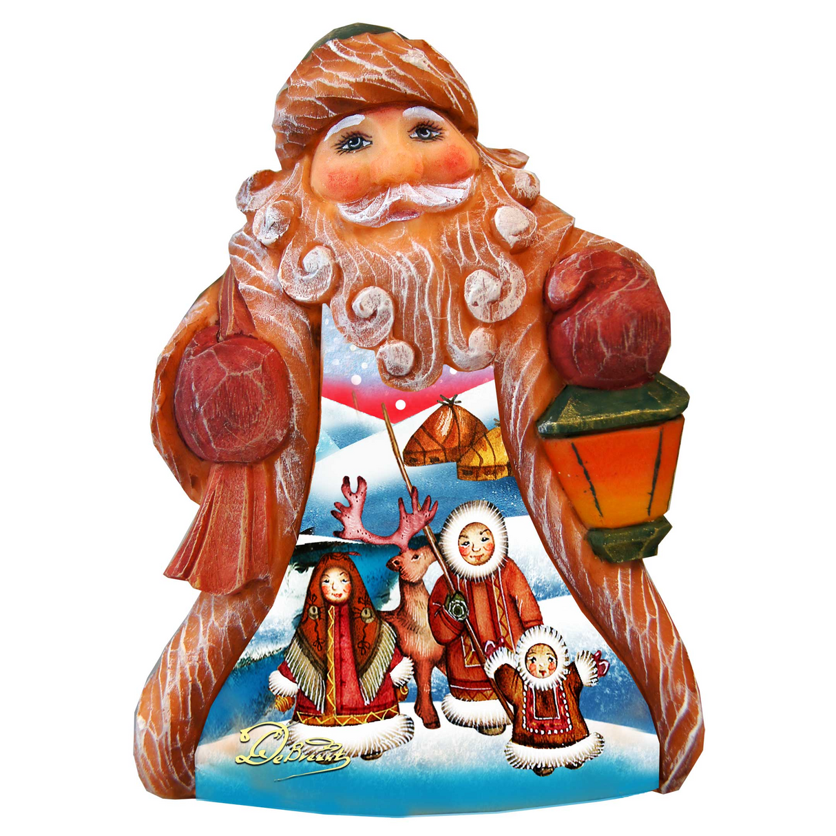 Santa Alaska Motif Sculpted Hand-Painted Christmas Figurine by G. DeBrekht - Wildlife Holiday Decor - 661421