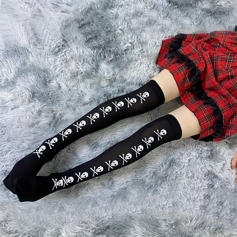 Medias altas con estampado cruzado, calcetines ajustados por encima de la rodilla estilo JK, medias y calcetería para mujer