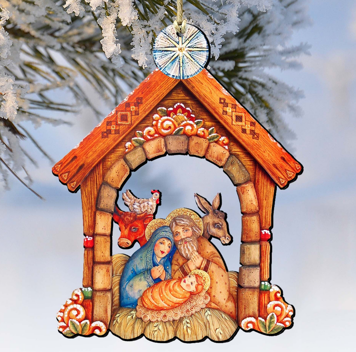 Village Nativity Christmas Wooden Ornaments by G. DeBrekht - Nativity Holiday Decor - 8152630