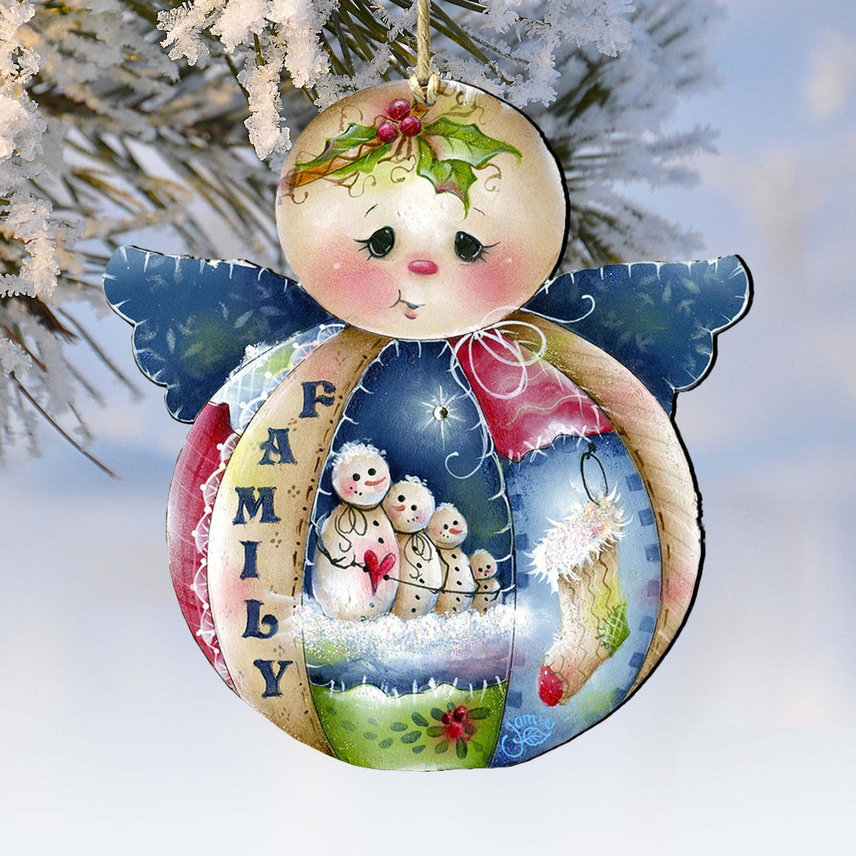 Family Snowman Wooden Ornaments by Jamie Mills-Price - Christmas Santa Snowman Decor - 8457504