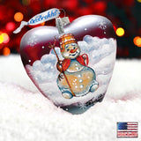 Snowman Heart Glass Ornament by G. DeBrekht - Christmas Santa Snowman Decor - 73331