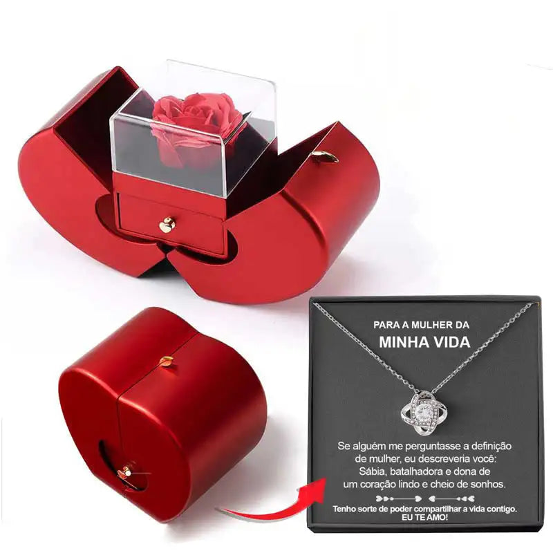 Fashion Jewelry Box Red Apple Christmas Gift Necklace Eternal Rose For Girl Mother's Day Valentine's Day Gifts With Artificial Flower Rose Flower Jewelry Box - Lootquake