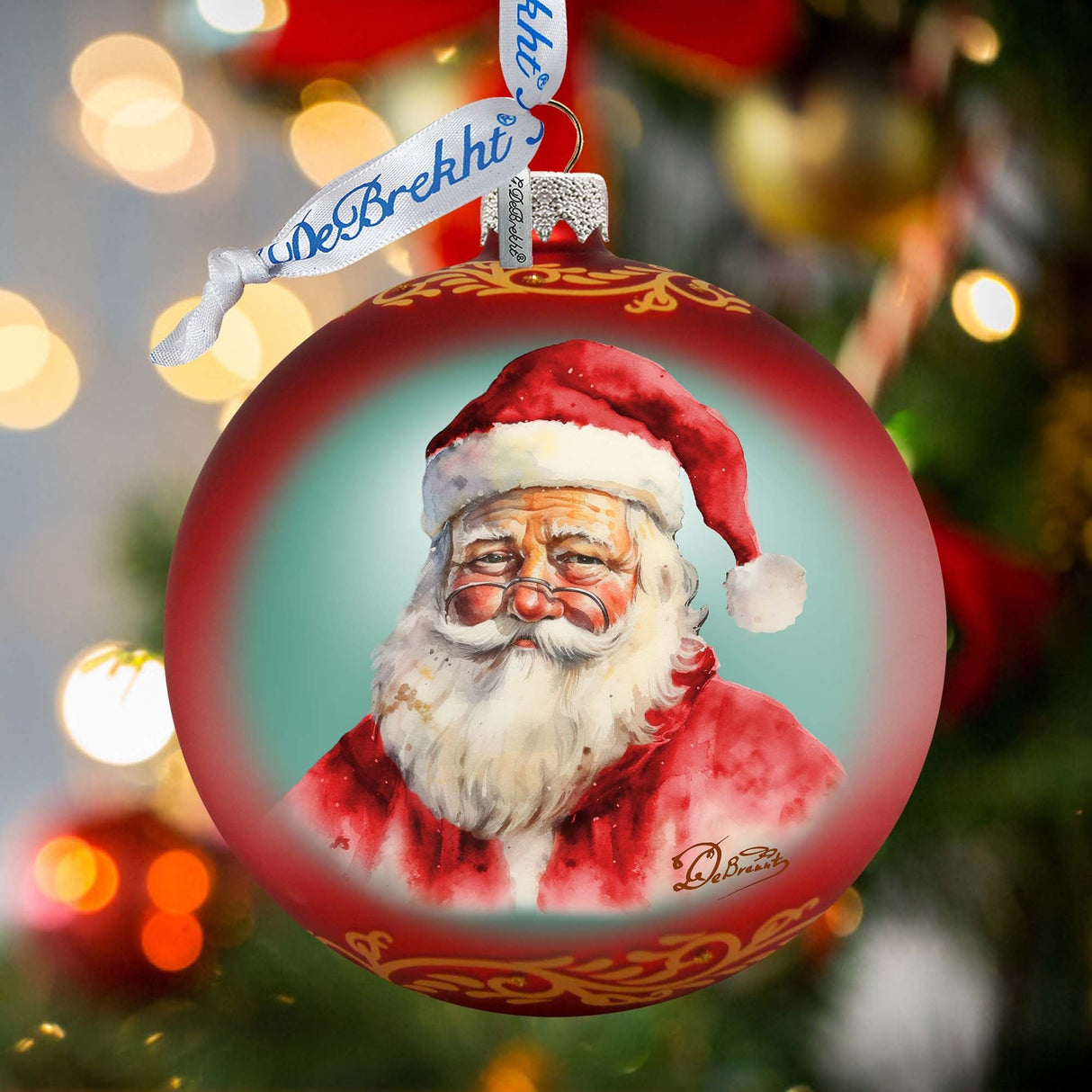 Captivating Smile of Santa Ball Glass Ornament by G. Debrekht - Christmas Santa Snowman Decor - 73376