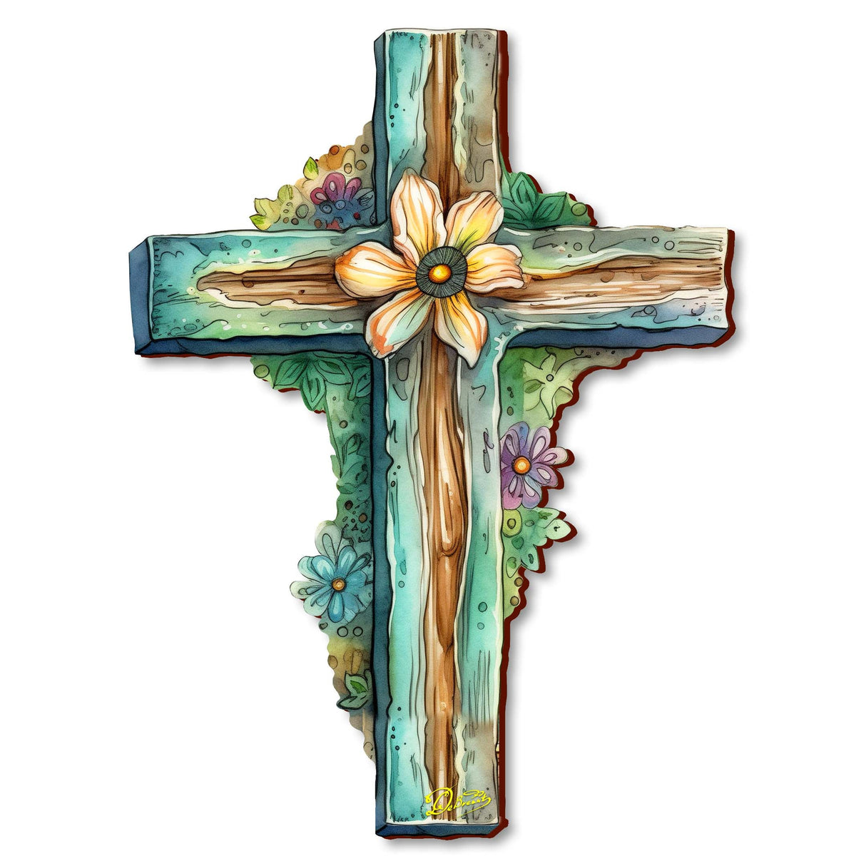 Cruz de madera verde azulado de G. Debrekht - Decoración de primavera para Pascua - 88164