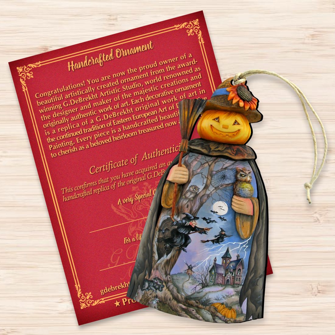 Adornos de madera con forma de calabaza de espantapájaros de G. DeBrekht - Decoración para Halloween y Acción de Gracias - 8114180