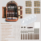 4-Person Picnic Backpack with Cooler Compartment, Detachable Bottle/Wine Holder, Fleece Blanket, Plates & Cutlery Set - Perfect for Outdoor, Sports, Hiking, Camping, BBQs (Coffee), Camping Essentials | Stylish Picnic Bag | St