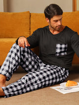 Polyester Long Sleeve Trousers Men's Pajama Set - Lootquake