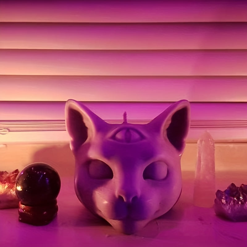 Molde de silicona para vela perfumada con forma de gato de tres ojos en 3D, moldes de silicona con forma de cabeza de gato malvado para hacer velas, chocolate, jabón epoxi, moldes con forma de animal para Halloween, decoración del hogar.
