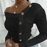 Ladies' Off Shoulder Long Sleeved Fashionable New Style, Versatile Top For Keeping Warm And Showing Off Figure, Long Sleeved T-shirt - Lootquake