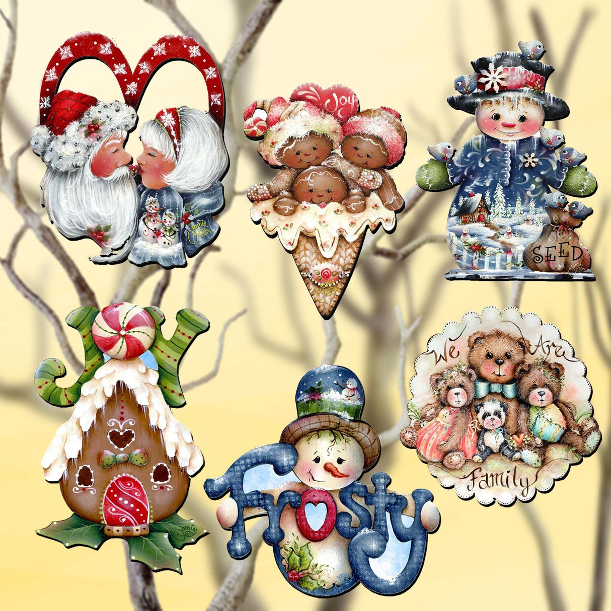 Merry Christmas  Decorative Wooden Clip-on Ornaments Set of 6 by Jamie Mills-Price - Christmas Decor - 8090136C-S6