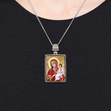 Collar de la Virgen María Directora, joyería religiosa, bañado en plata, cabujón de madera bañado en oro - Icono sagrado ortodoxo - Decoración inspiradora - 43029R