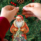 Adornos de madera de Papá Noel con amigos del bosque de G. Debrekht - Decoración navideña de Papá Noel y muñeco de nieve - 8691409