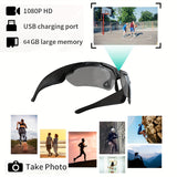 1080P HD Video Camera Glasses, Outdoor Sports DV Camera, Smart Glasses, Wide-Angle 120 ° Glasses Camera, Body Camera, Cycling, Motorcycle, Bicycle, with 64GB Storage Card