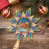 Santa on the Sleigh Star Tree Topper Wooden Decor by G. Debrekht - Santa Snowman Decor - 89516