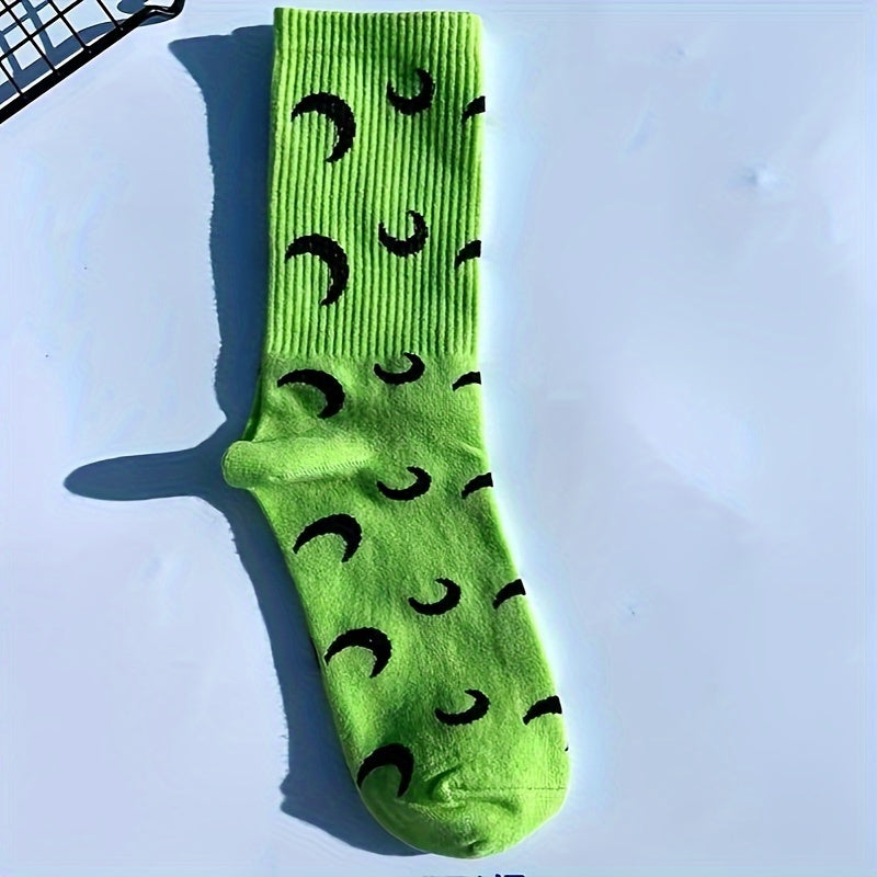 1 Pair Moon Pattern Trendy Y2K Hip Hop Socks, Casual Versatile Soft Comfortable Outdoor Sports Socks