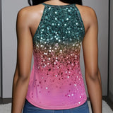 Ladies' Sequined Off Shoulder Printed Fashionable Casual Camisole Vest - Lootquake