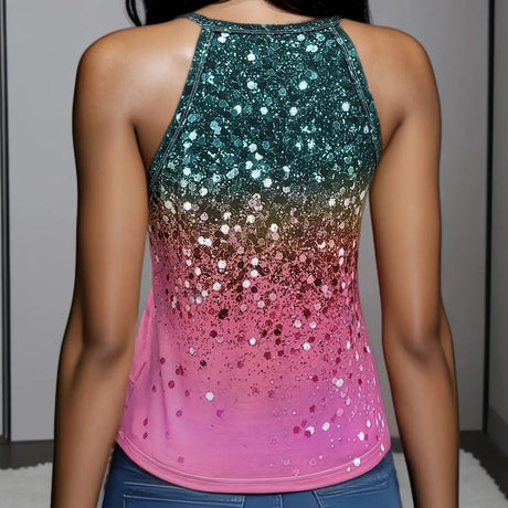 Ladies' Sequined Off Shoulder Printed Fashionable Casual Camisole Vest - Lootquake