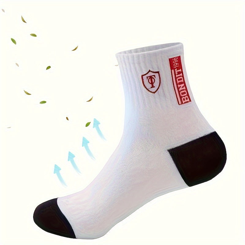 5/10 Pairs of Men's Color Block Crew Socks - Warm, Thermal, Breathable, Comfy, Casual, Unisex, Outdoor, Winter, Fall Wearing Essentials