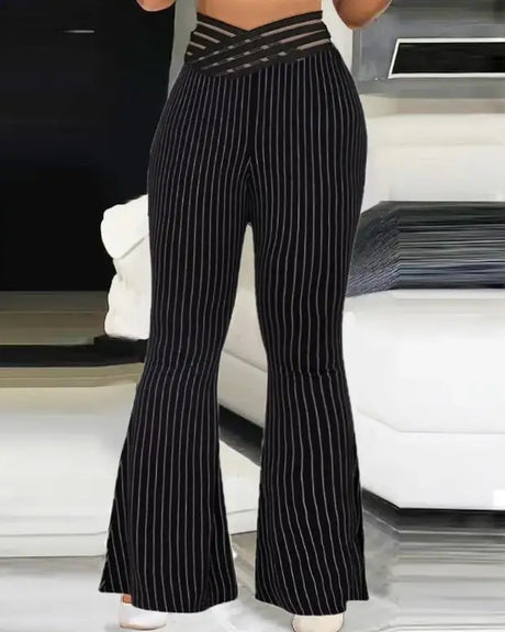 Ladies' Solid Color Hollow Out Fashionable Slim Fit And Slimming High Waisted Pants - Lootquake