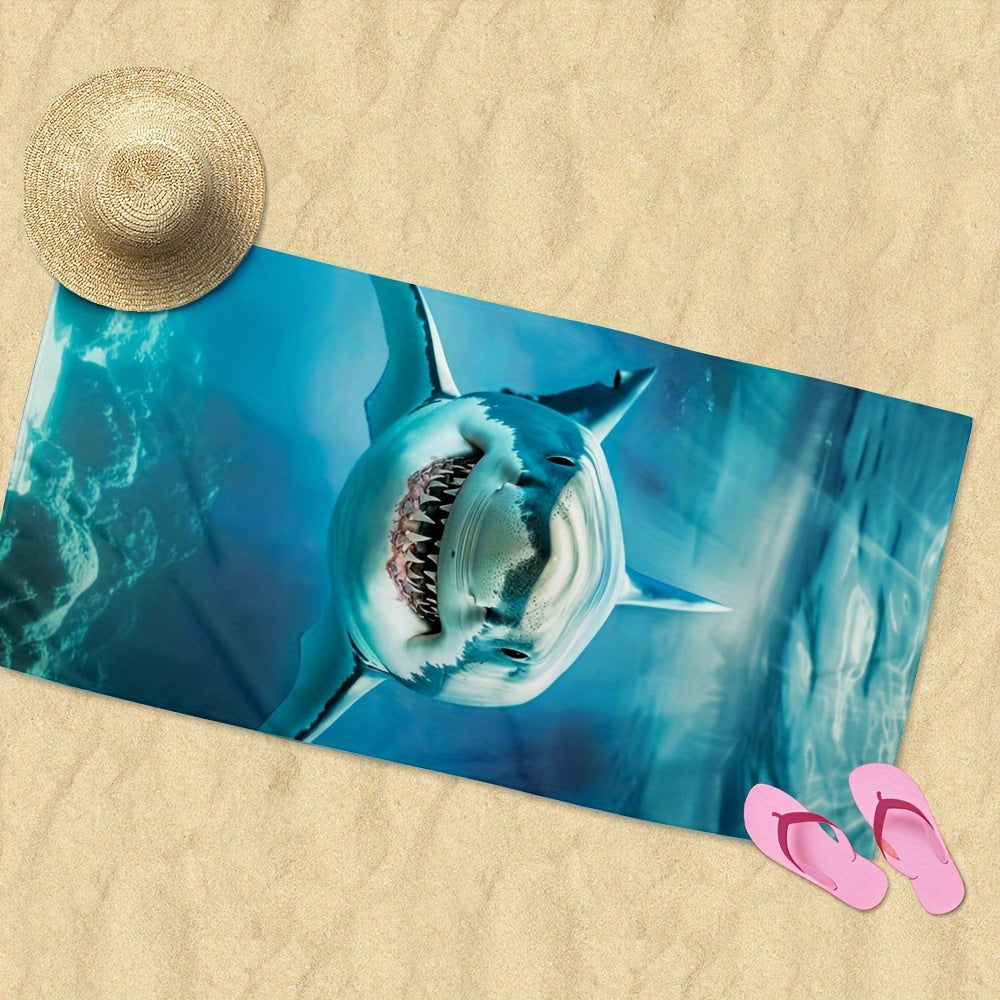 1pc Quick-Dry Microfiber Beach Towel with Vivid Deep-Sea Shark Design - Lightweight, Sand-Resistant, Perfect for Beach, Camping & Hiking - Ideal Gift for Shark Enthusiasts, Beach Blanket