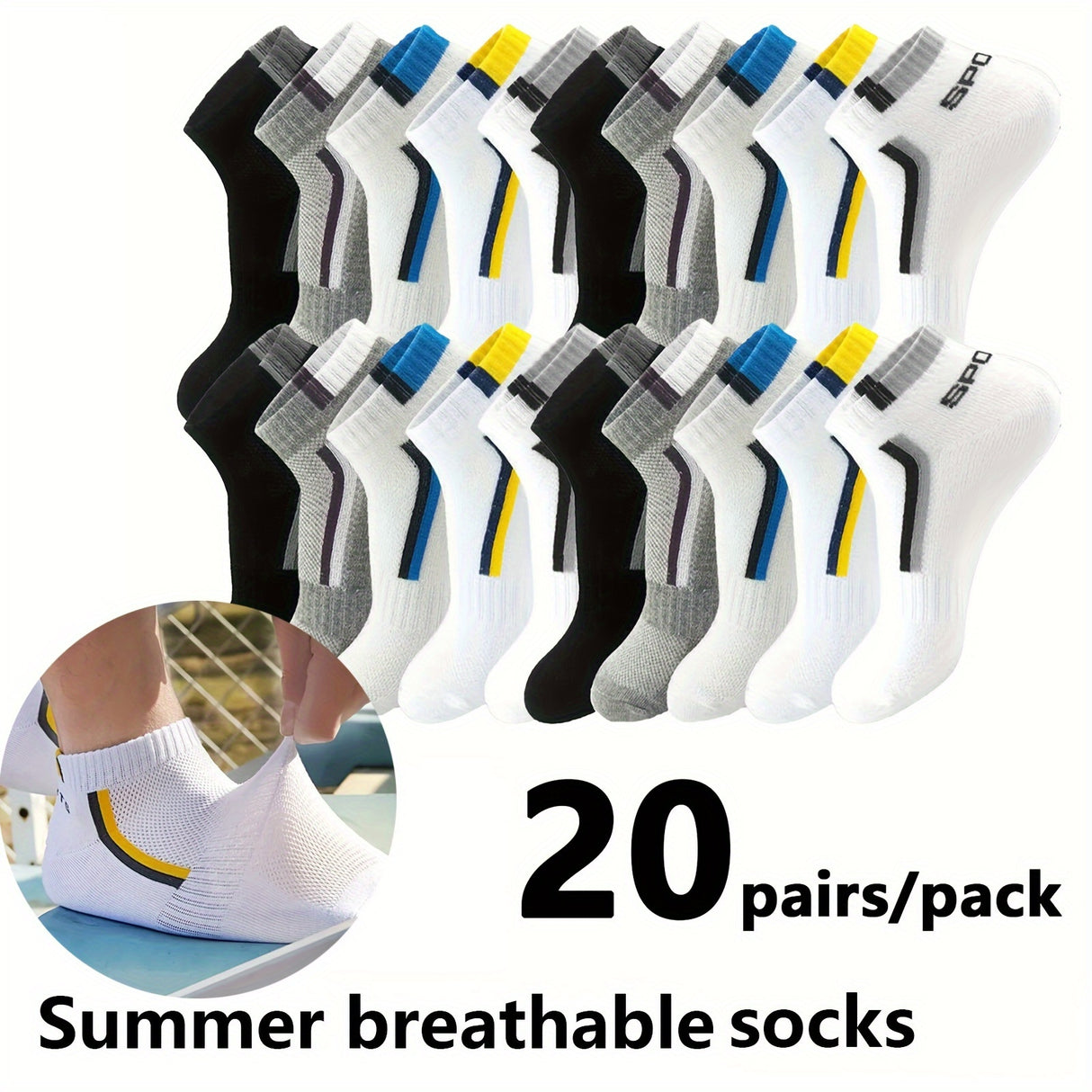 10/20/30 Pairs Mens Stripe Style Liner Socks - Ultra-Comfortable, Moisture-Wicking, Soft & Lightweight - Ideal for Outdoor Adventures & Casual Wear - Simple yet Stylish Design