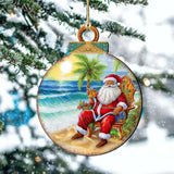 Coastal Christmas Decor - Sunset with Santa Wooden Ornaments by G. Debrekht Coastal Holiday Decor - 8688183