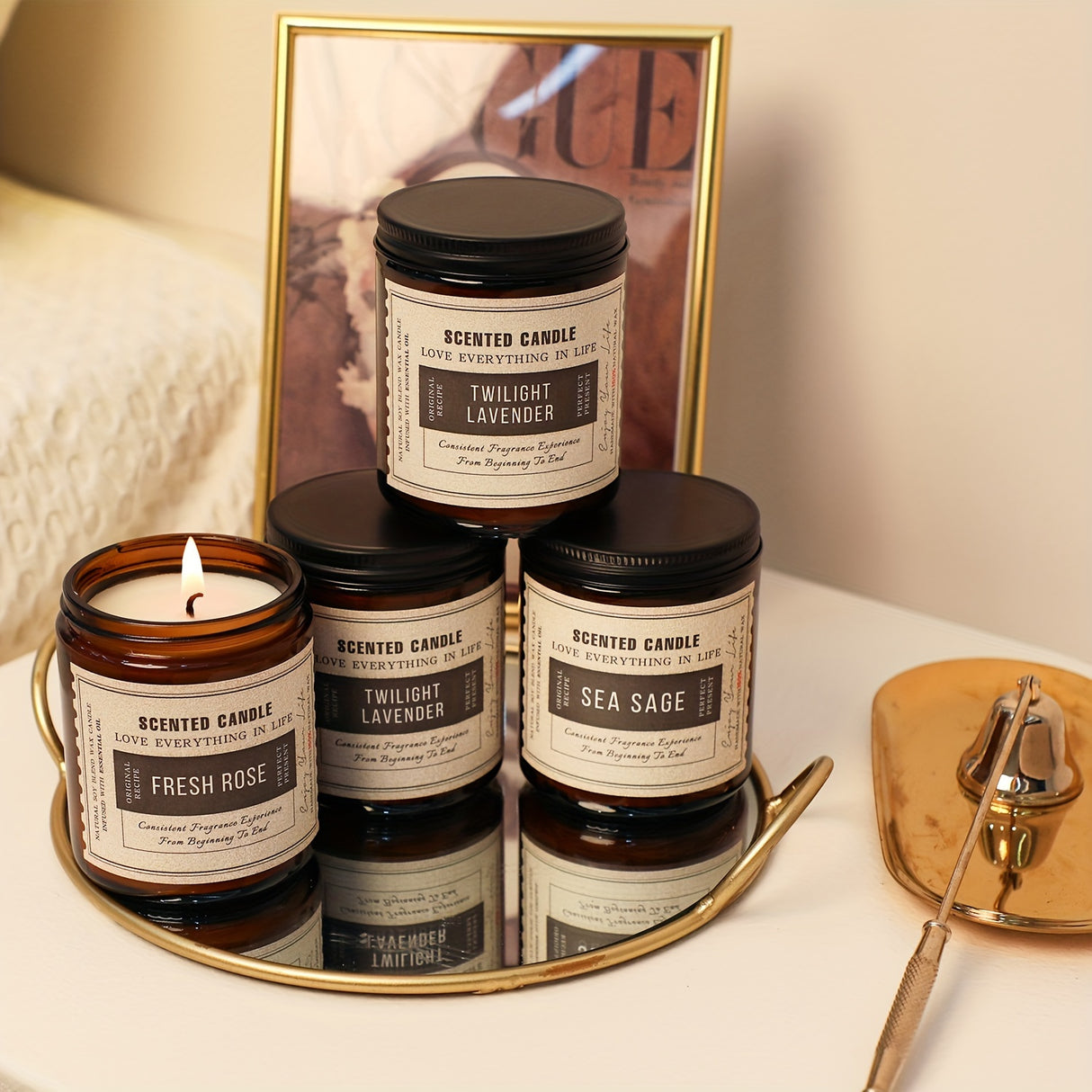 4 Pack Scented Candle Set Soy Wax Candles, 28oz Burns For 200 Hours, Aromatherapy Candles for Home Decoration, Gift for Women Mother (Lavender & Sage & Lavender & Sandalwood Rose)