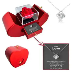 Fashion Jewelry Box Red Apple Christmas Gift Necklace Eternal Rose For Girl Mother's Day Valentine's Day Gifts With Artificial Flower Rose Flower Jewelry Box - Lootquake