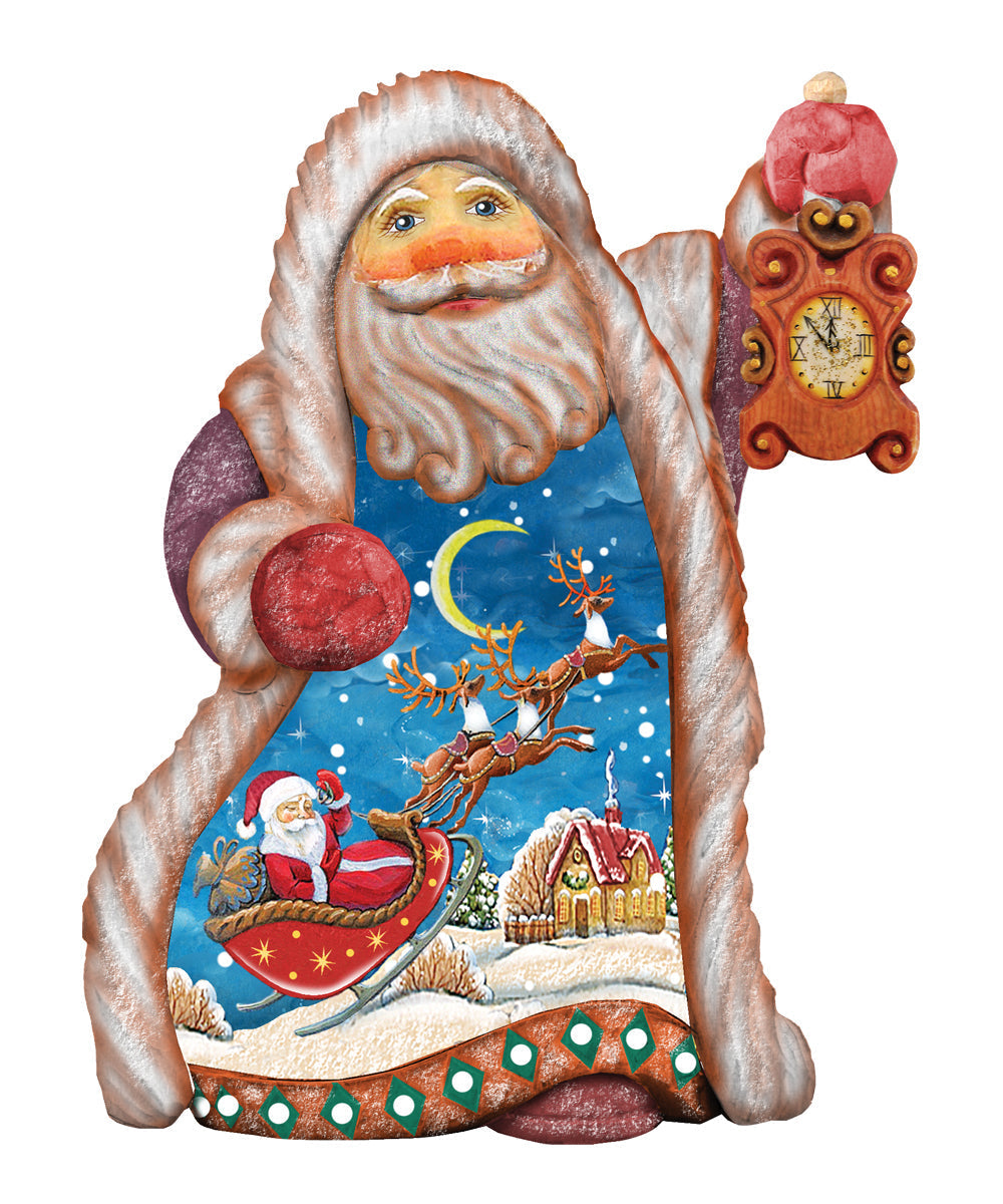 Figura navideña esculpida y pintada a mano de un paseo en trineo de Papá Noel por G. DeBrekht - Decoración navideña de muñeco de nieve de Papá Noel - 661521
