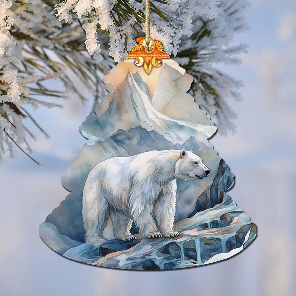 Adornos de madera para árbol de oso polar con cresta de escarcha de G.Debrekht - Decoración navideña con animales salvajes - 870002