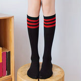 2 Pairs Striped Calf Socks, College Style Party Knee High Socks, Women's Stockings & Hosiery