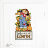 Farmhouse Door Hanger Fall Decoration Harvest Scarecrow Welcome Sign - Handmade Gift Autumn Adornment by Susan Winget - 8471211-2H-SW