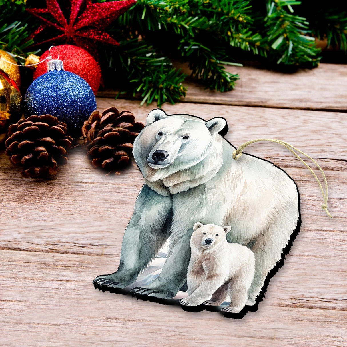Polar Bear with Cub Wooden Ornaments by G.Debrekht - Wildlife Holiday Decor - 8710105-3