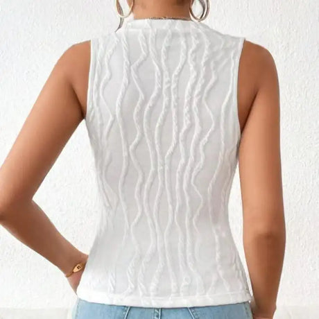 Ladies' Solid Color Round Neck Off Shoulder Pattern Details Slim Fit Elegant Casual Style Women's Fashion Versatile Vest - Lootquake