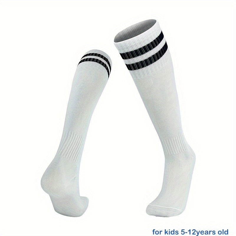1 par de calcetines deportivos a rayas hasta la rodilla para niños: transpirables y cómodos para baloncesto, fútbol y running.