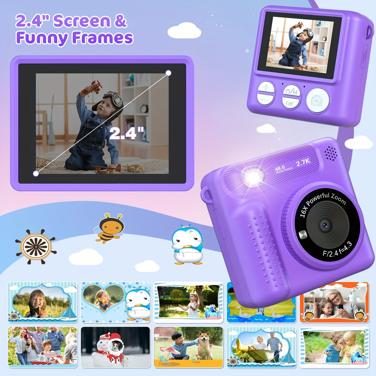 Kids Camera Instant Print, 12MP 1080P Digital Camera for Kids Age 3-12, Christmas Birthday Gifts for 4 5 6 7 8 9 10 Year Old Girls Boys, 32GB Toddler HD Video Camera Print Photos Portable Toy