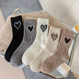 Lot de 3/5 paires de chaussettes côtelées à motif cœur, chaussettes mi-hautes confortables et douces, bas et collants pour femmes