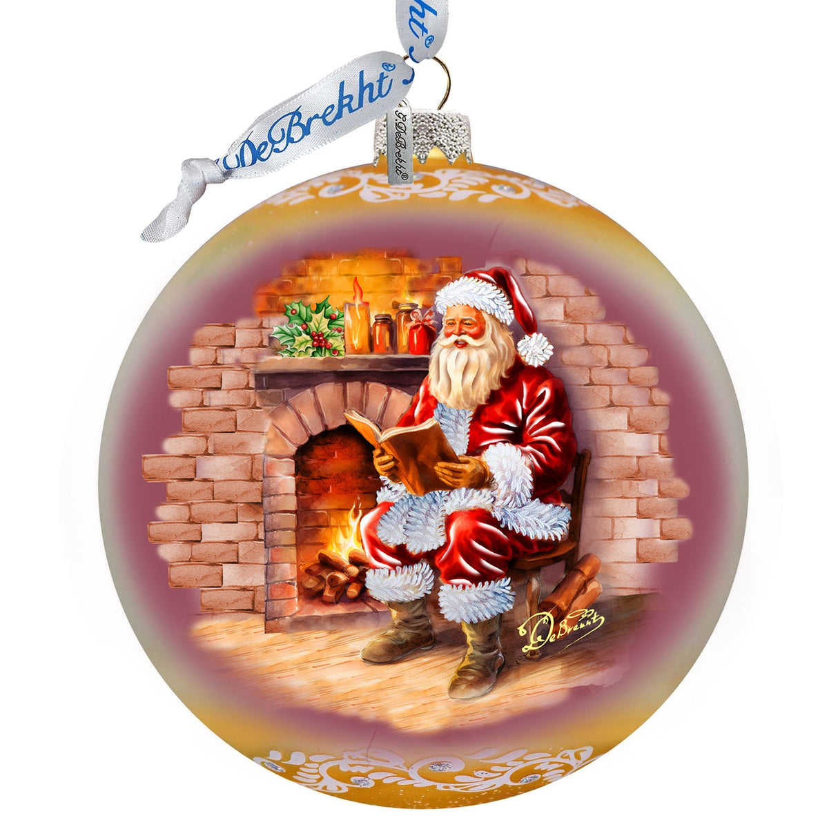 Chimney Side Storytime Lg Glass Ornament by G.Debrekht - Christmas Santa Snowman Decor - 73958