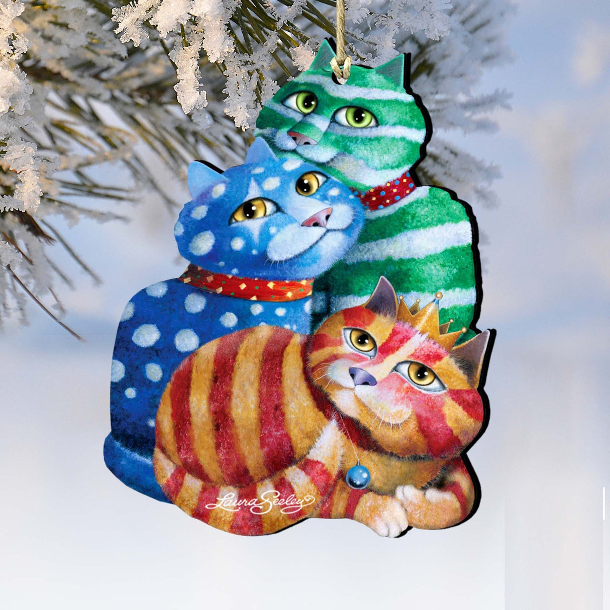 Adornos de madera de gato envueltos para regalo de Laura Seeley - Decoración para perros y gatos - 8512066-LS