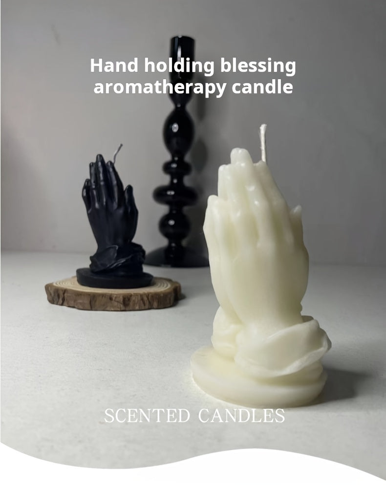 Bougie d'aromathérapie en cire de soja - Motif mains en prière, décoration intérieure scintillante, bougie parfumée à mèche unique pour la méditation et la relaxation
